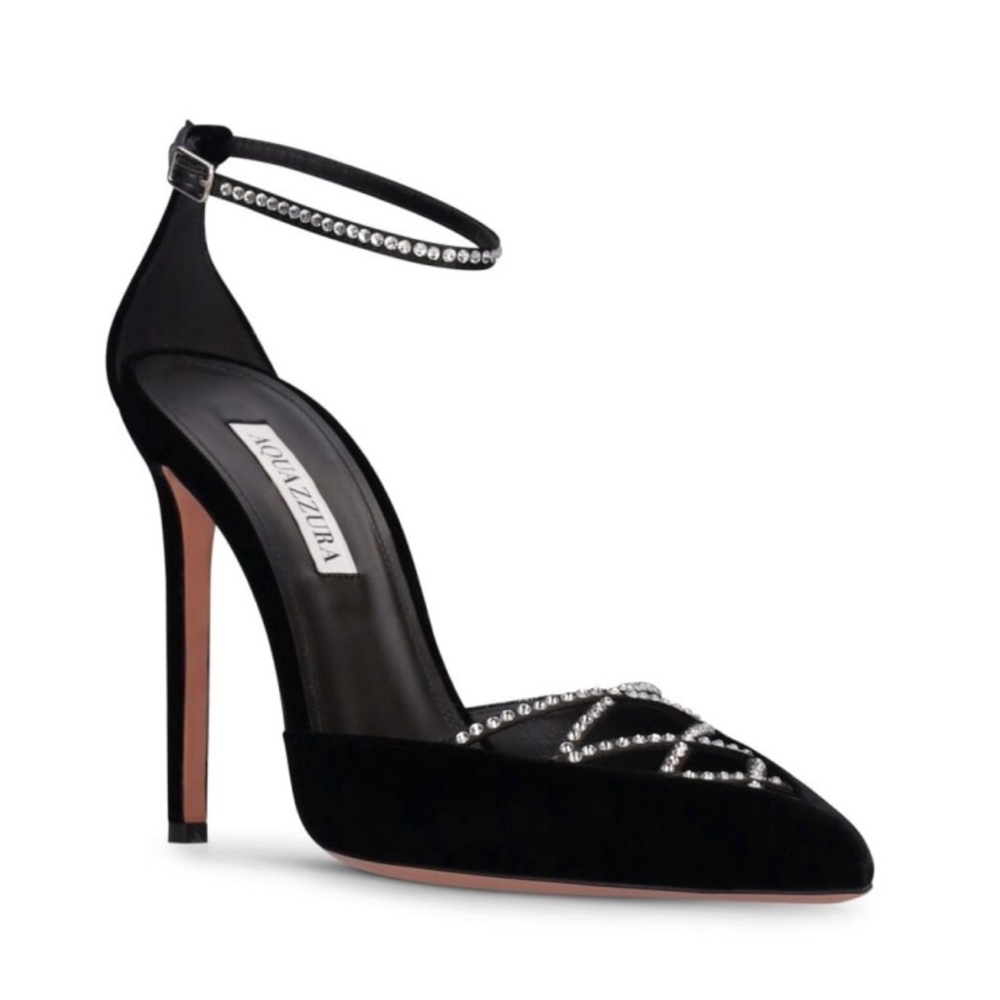 Aquazzura Audace Black Suede Crystal-Embellished Women's Heels